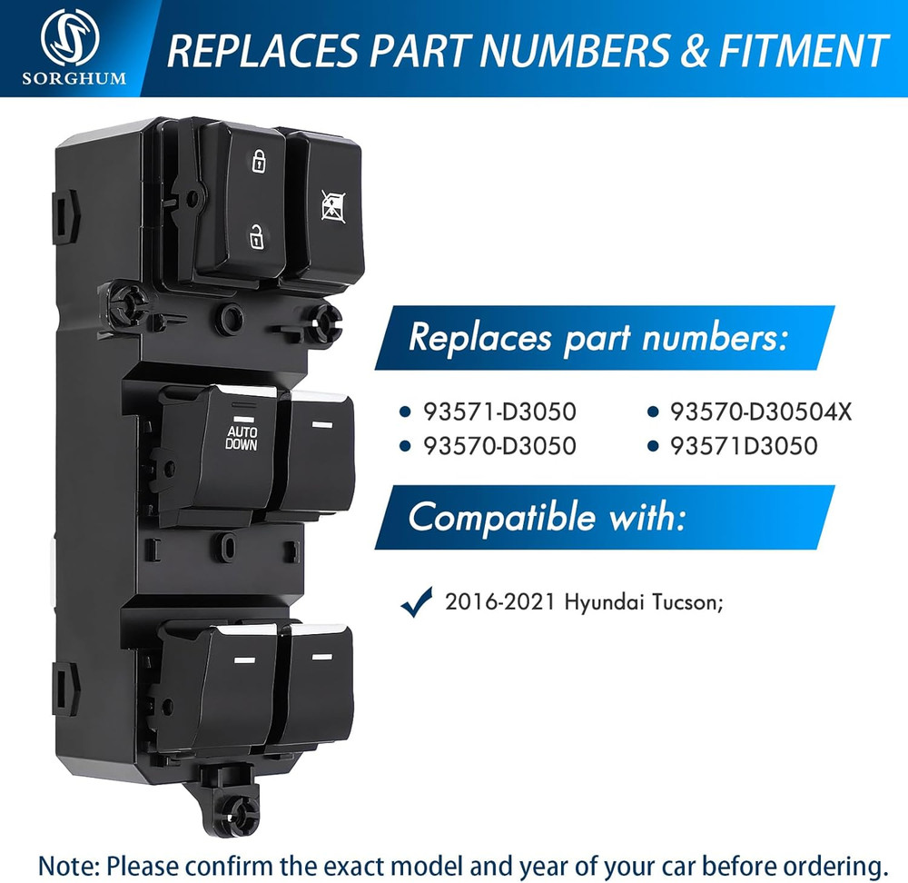 2016-21 Hyundai Tucson Driver Side Power Window Switch 18 Pins–Compatible Replac