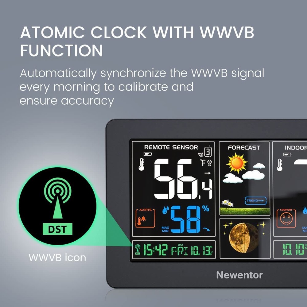 Modern Wireless Weather Station, Color Display, Atomic Clock