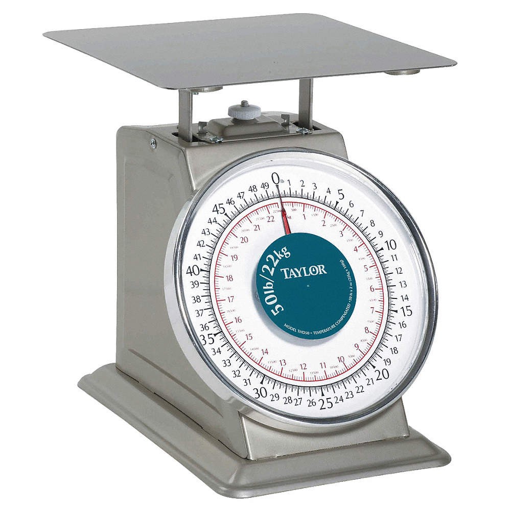 TAYLOR THD50 Dial Scale,SS,50 lb Weight Cap.,Silver 14F322