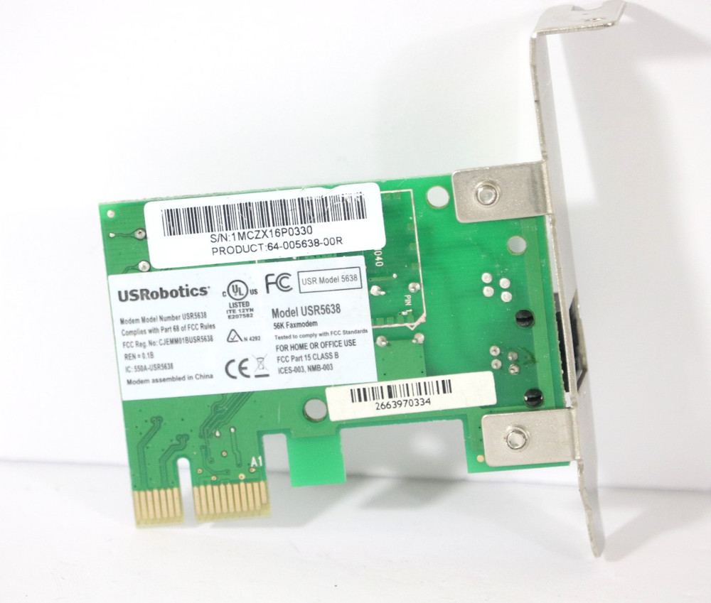 US Robotics USR5638 Fax Modem 56 Kbps V.92 Low Profile Bracket PCIe Card