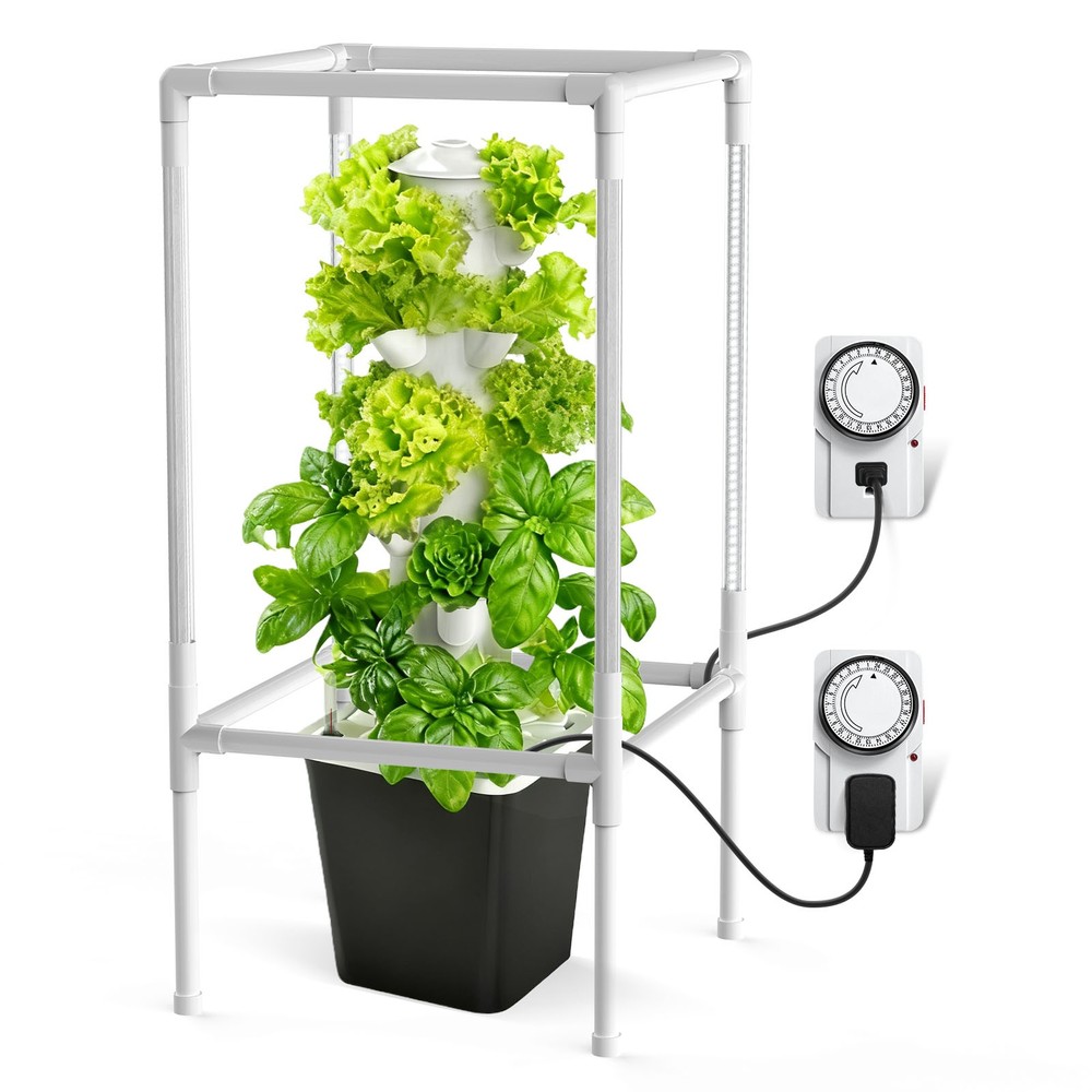 Hydroponic Growing System Tower with Grow Lights 30 Pods Vertical Farming Timer
