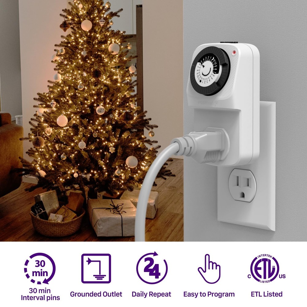 Fosmon 24 Hour Outlet Timer for Electrical Outlets, Indoor Mechanical White