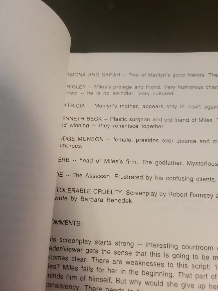 JOEL & ETHAN COEN: Intolerable Cruelty 1997 Script & Full Studio Coverage Report