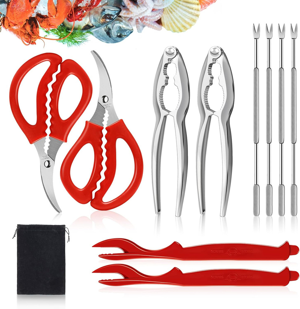 10 Pcs Seafood Tools Set - Crab Lobster Crackers, Forks, Shellers, Scissors