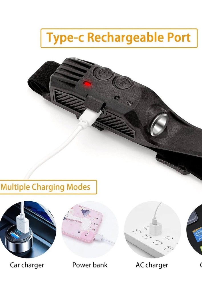 LED Headlamp USB Rechargeable Headlight Bar Head Band Torch -White & Yellow