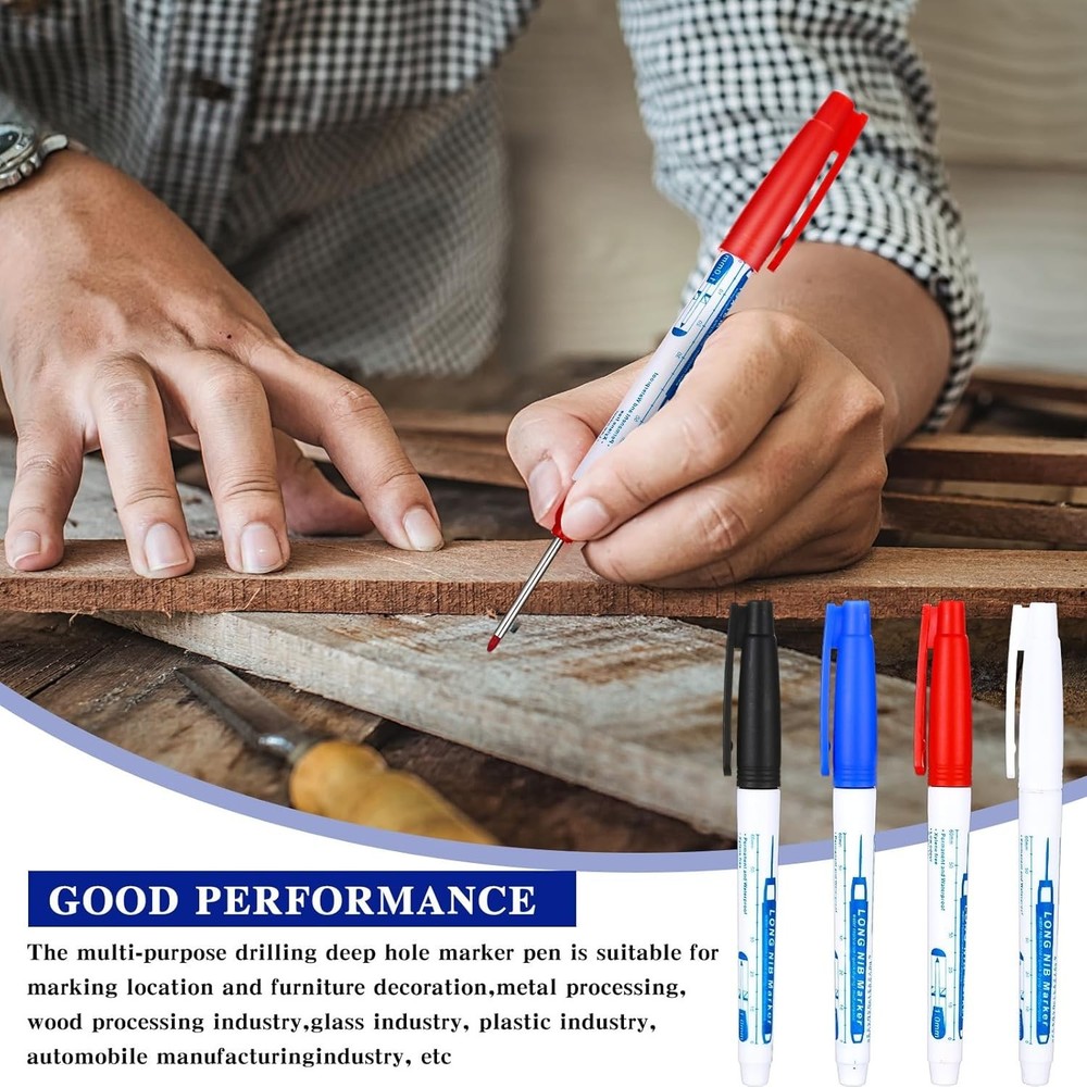8 Long Tip Construction Markers Waterproof Deep Hole Carpenter Marking Pens