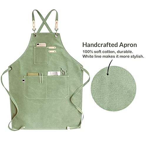Adjustable Over sized Plus Size Canvas Apron with Pockets Men and Women Mint