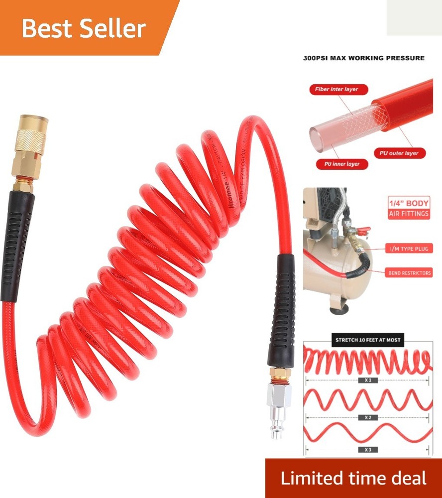 Durable 10ft Polyurethane Air Hose - Tangle-Resistant, High Pressure 300 PSI