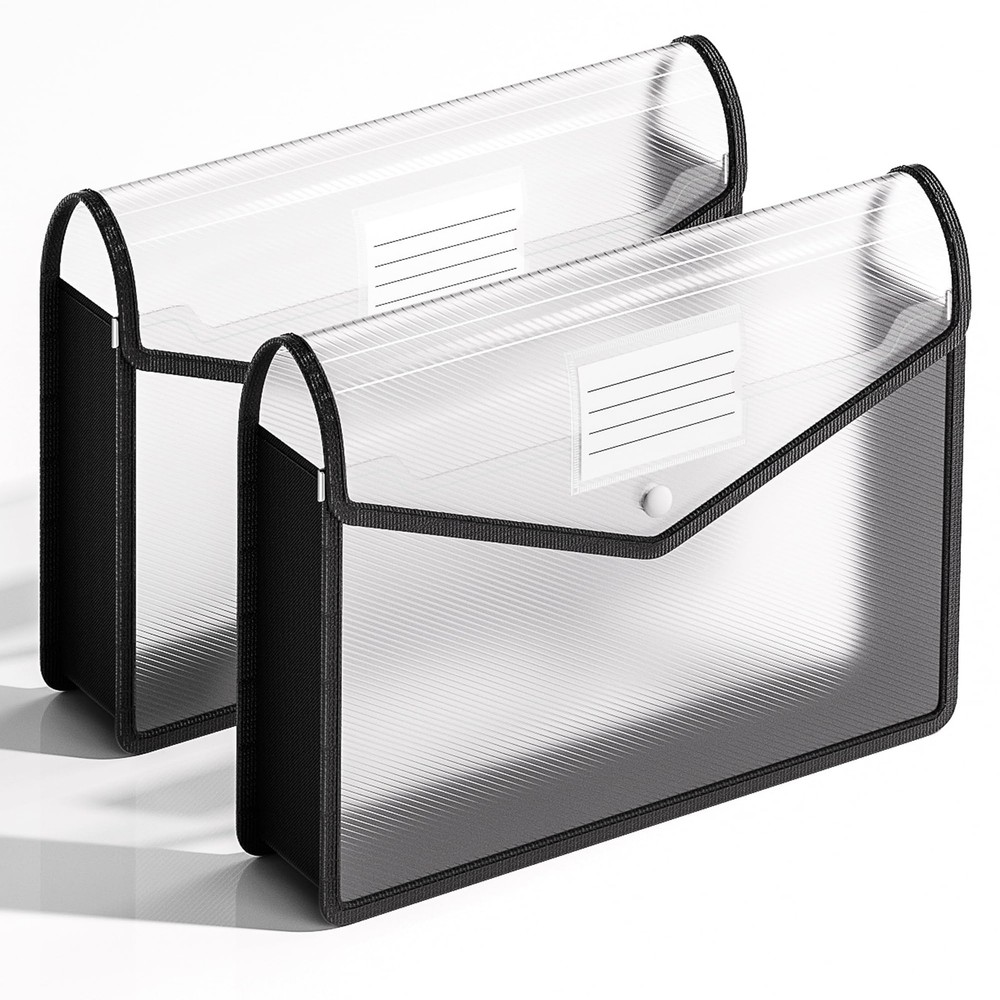XingDuing 2 Pack Plastic Expanding File Folder, Transparent 13"×9.8", Black