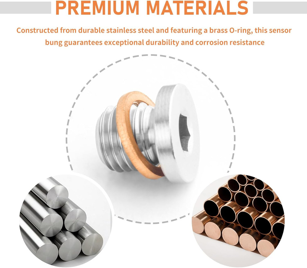 2PCS M12X1.5 Sensor Plug Inner Hex Head with Brass O-Ring,Stainless Steel Sensor