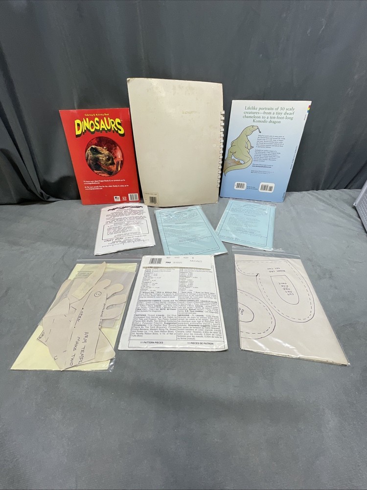 Dinosaur Dragons Lizards Lot Bundle Soft Stuff McCalls Magic Threads 80s Stencil