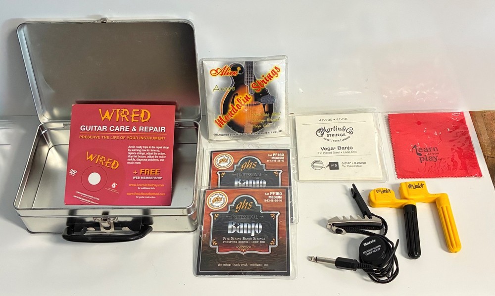 Banjo Accessory Bundle-Strings, Tuning pick up-Capo-Care Kit-String Winders