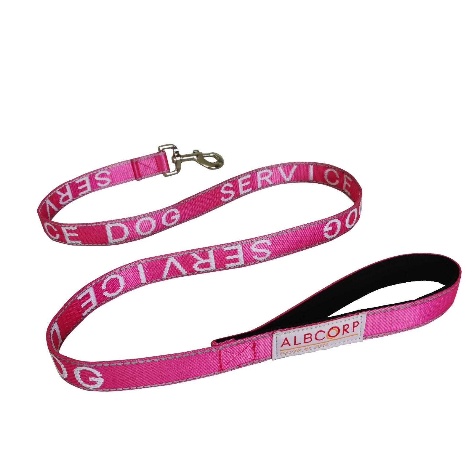 Albcorp Service Dog Leash - Embroidered- Padded Neoprene Handle and Reflective