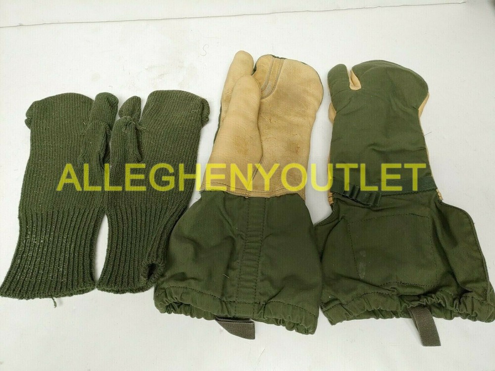 MILITARY SURPLUS TRIGGER FINGER MITTEN SET SHELL+ INSERTS SIZE MEDIUM ARMY VGC