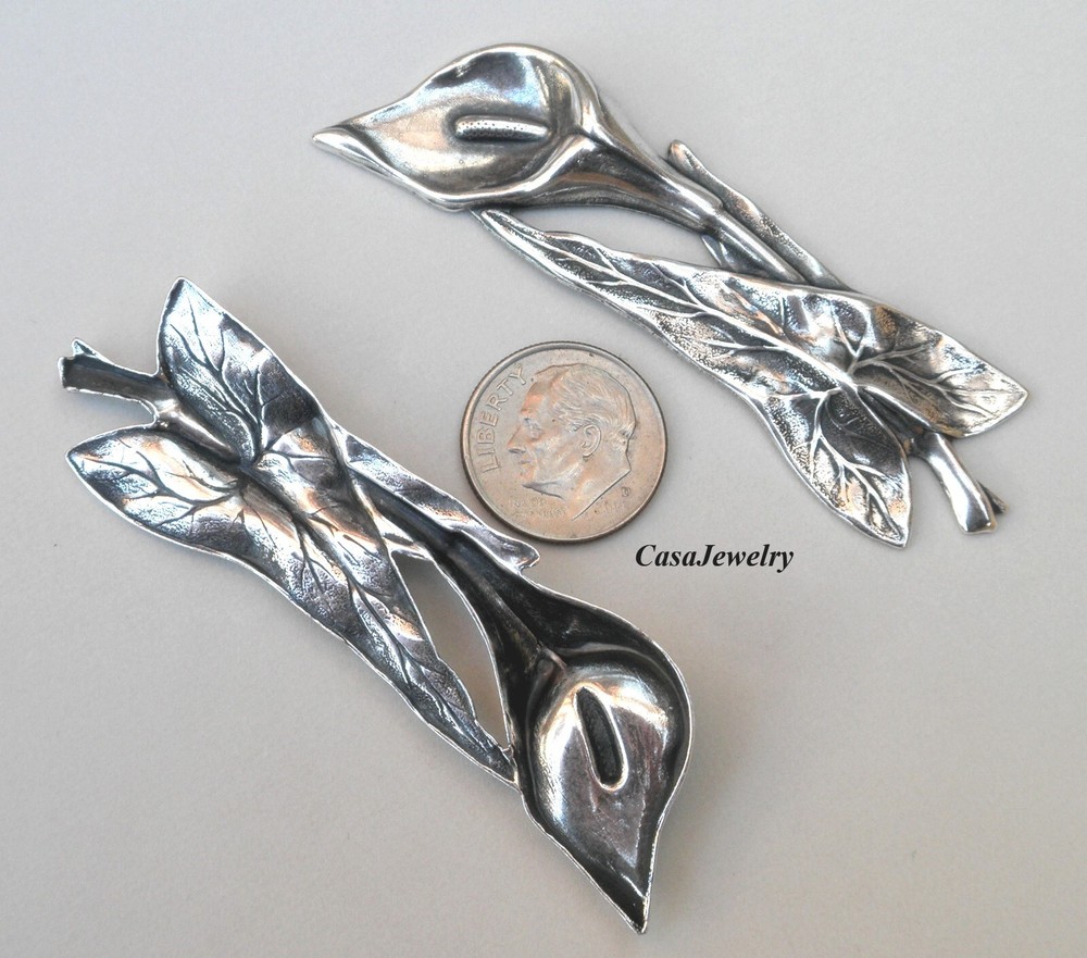 #5021 ANTIQUED STERLING SILVER PLATED CALLA LILY & LEAF COMPONENT- 1 Pc