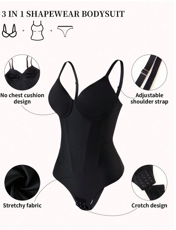 Seamless Double Layer Compression Waist Shaping Bodysuit Black