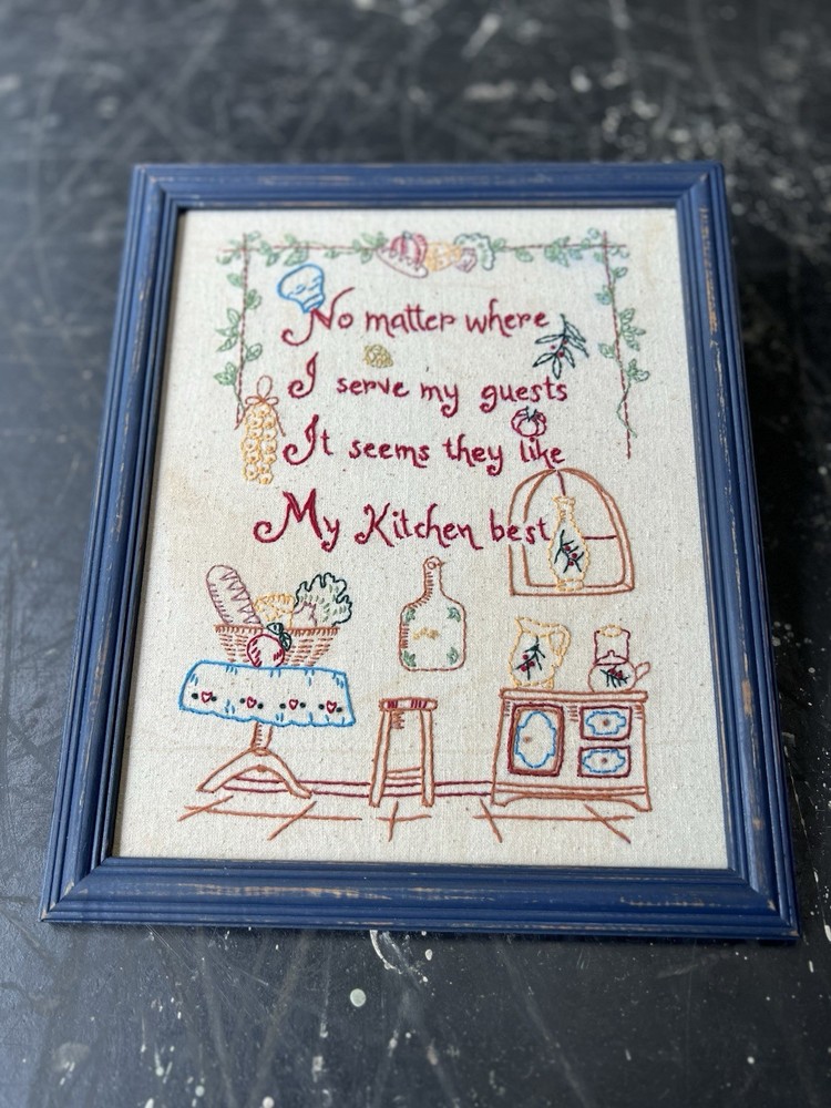 Vintage Finished Needlework Framed Artisan Designed Primitive Farmhouse Boho