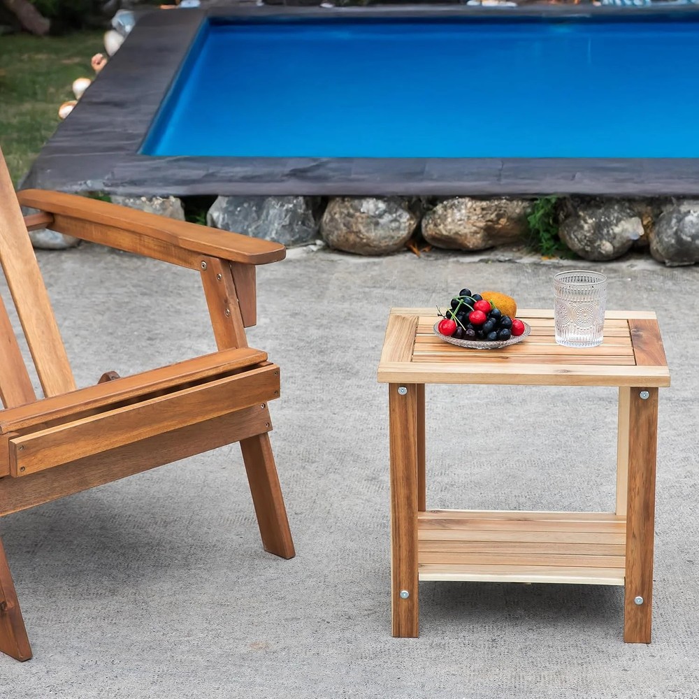 Double Adirondack Side Table, Weather-Resistant Rectangular End Table US Stock