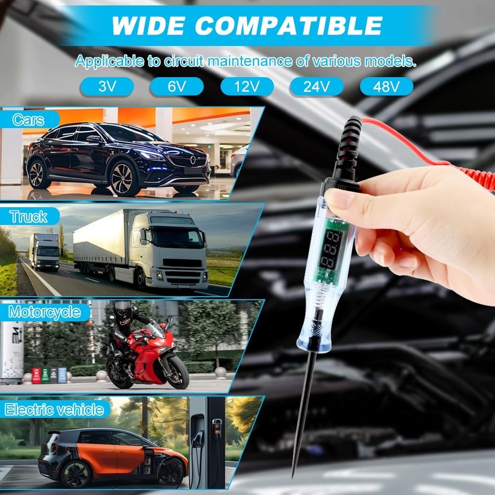 Automotive Test Light with 3-48V LED Digital Display, Auto red+black