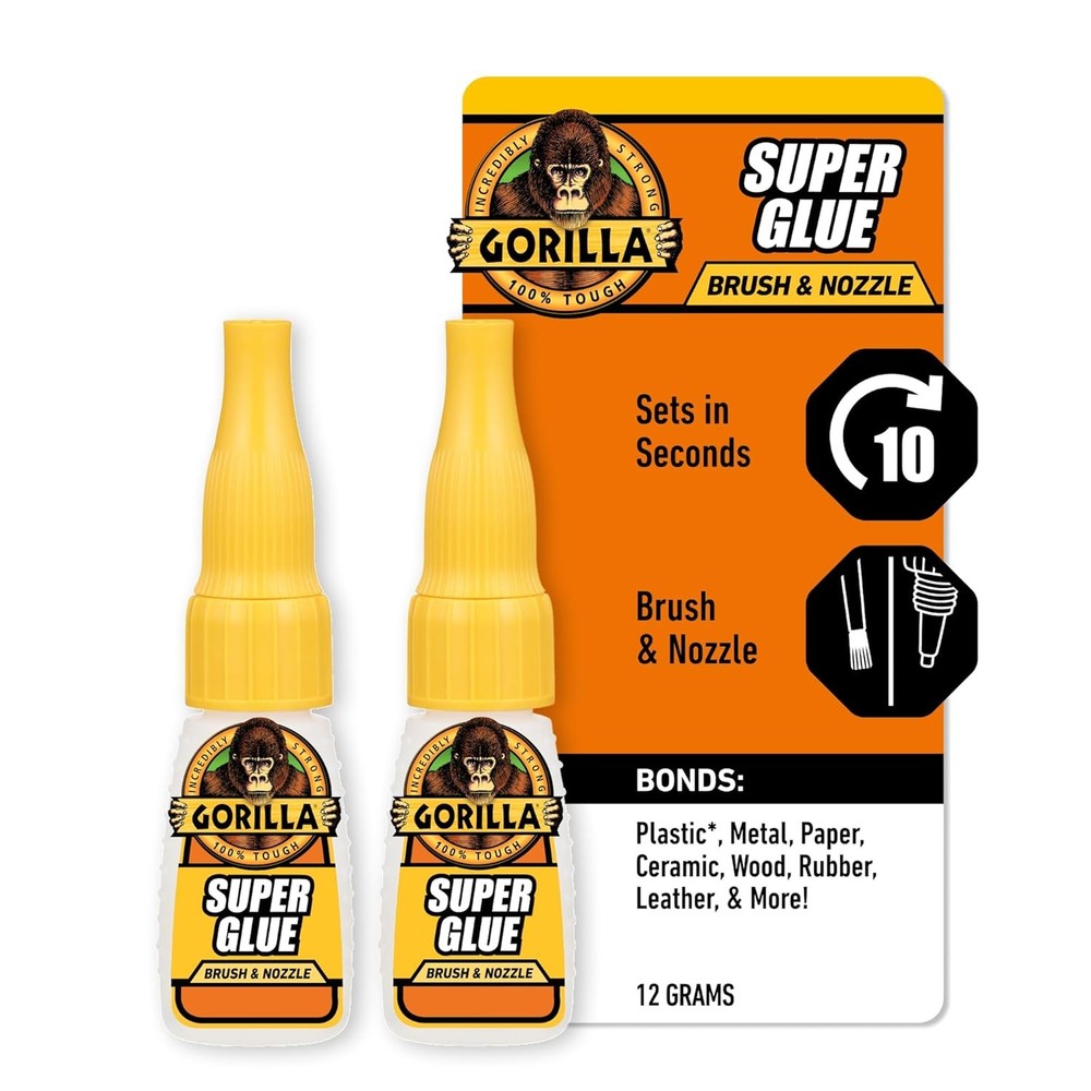 Gorilla Super Glue with Brush & Nozzle Applicator, Clear Glue, 12 2 - Pack