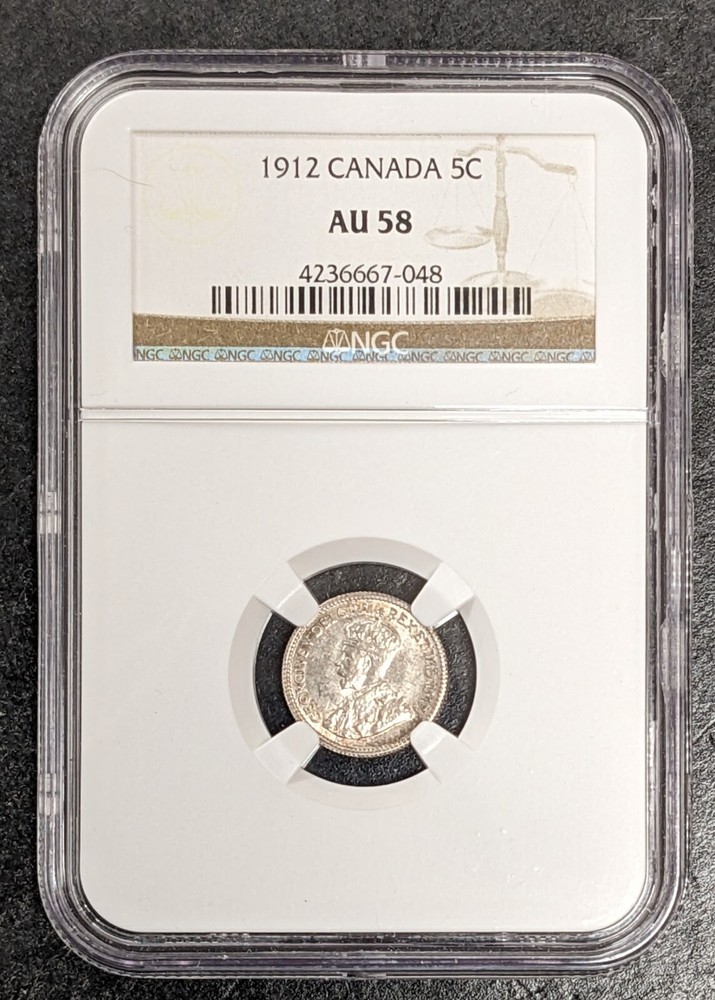 1912 Canada Silver George V 5 Cent NGC AU 58