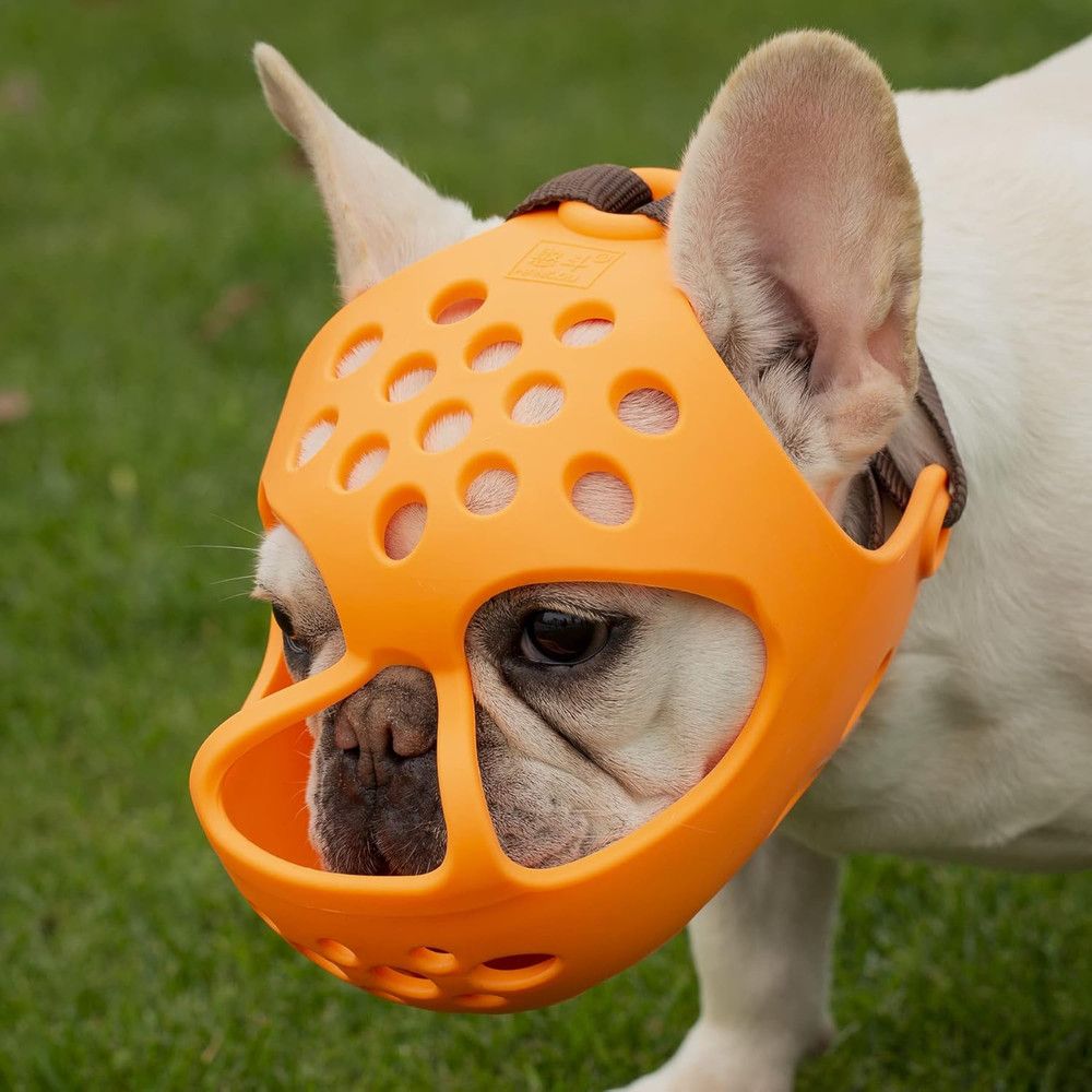 Short Snout Dog Muzzles,Soft Silicone Adjustable Breathable Bulldog Muzzle for B