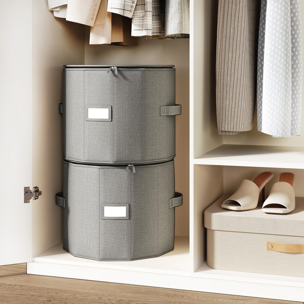 2 PCS Large Cylindrical Shoe Organizer Storage Adjustable Divider Box Gray