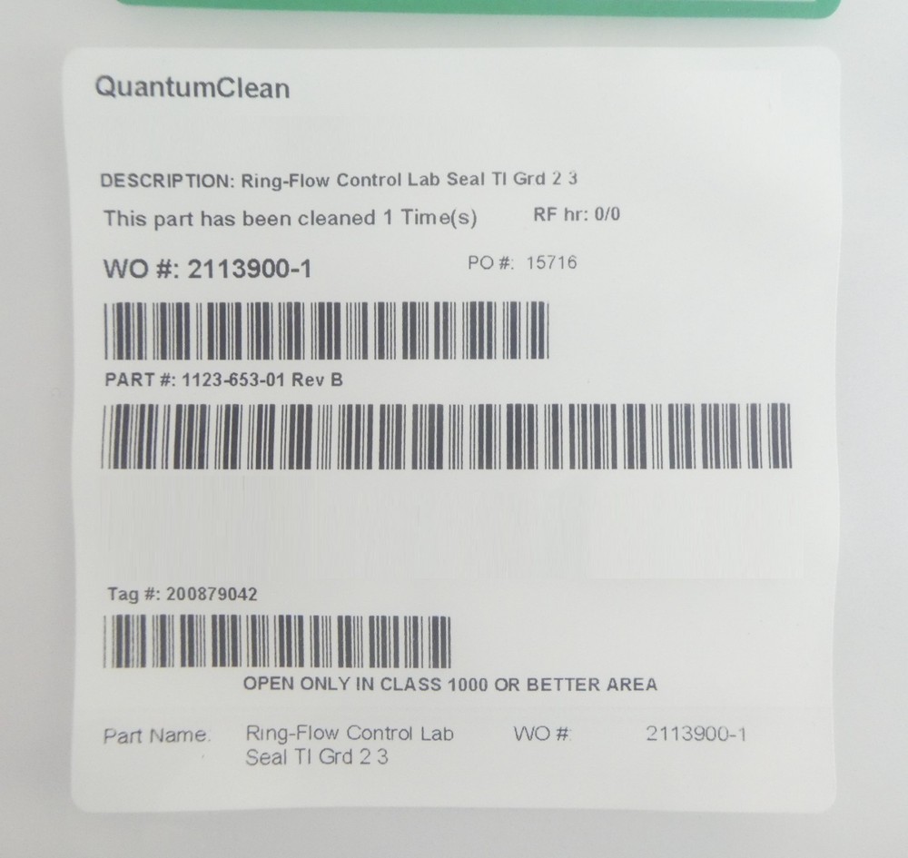QuantumClean 1123-653-01 Ring-Flow Control Lab Seal TI Grd 2 3 New