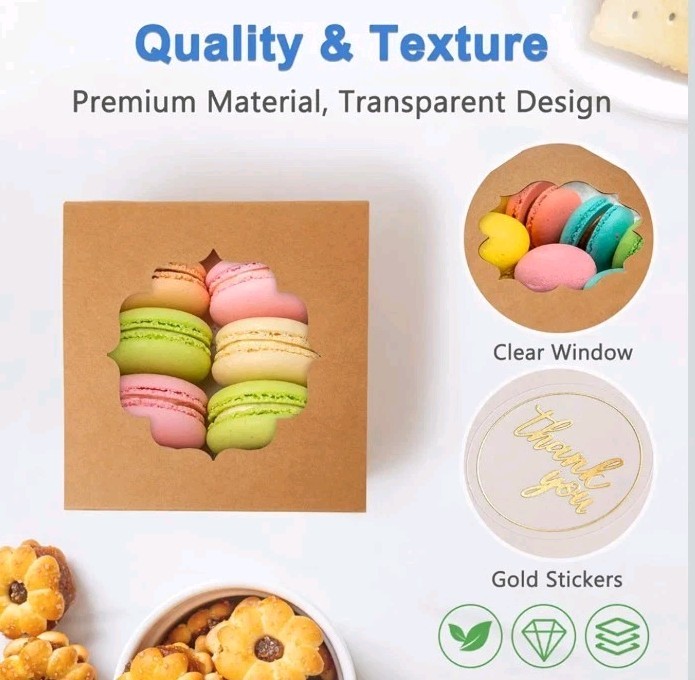 4-Inch Small Cookie Boxes 25Pcs Brown - Bakery Treat Boxes with Window