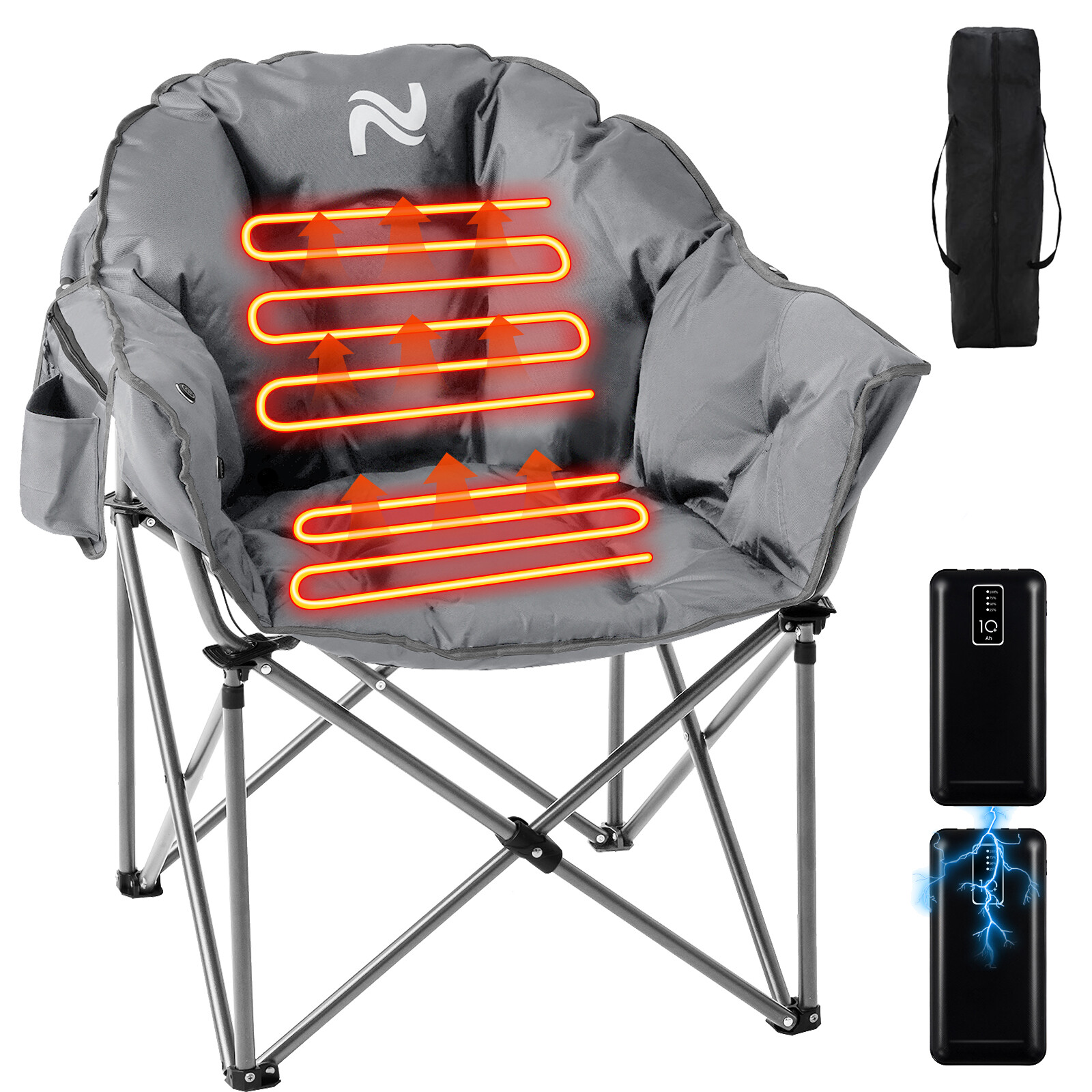 NAIZEA Heated Camping Chair With 2*10000mAh Power Bank Oversized Folding Chair