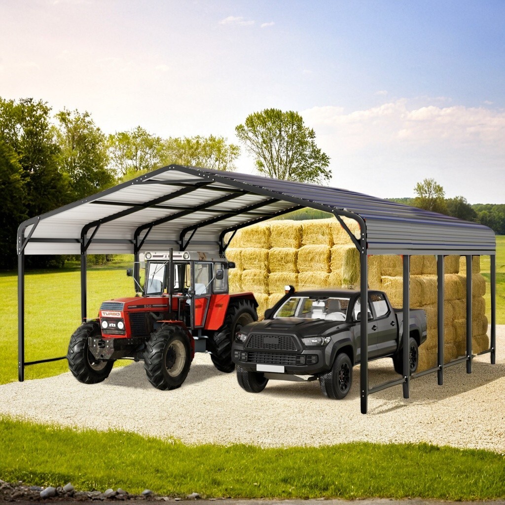 Heavy-Duty Metal Carport 20x20/30/40FT,12x20FT Outdoor Shelter for Car & Boat