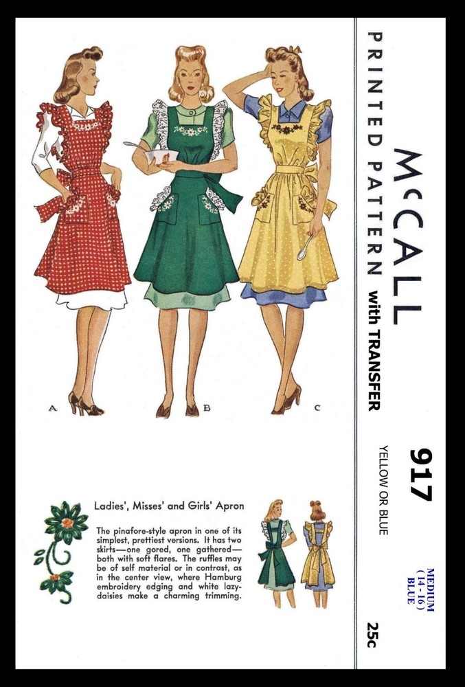 McCall # 917 Bib APRON pattern 1940's Small or Medium COPY