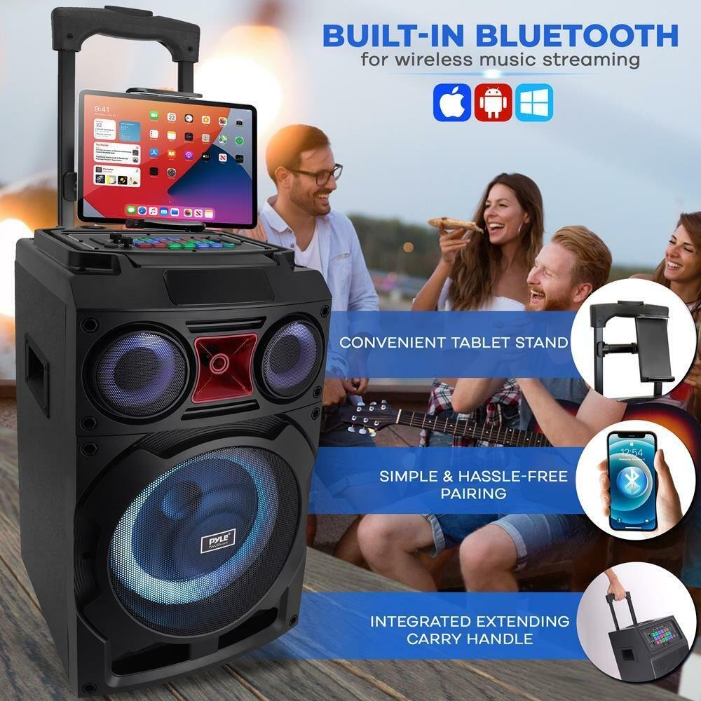 Pyle 10” Portable Wireless BT Speaker System Rechargeable Battery, LED Display