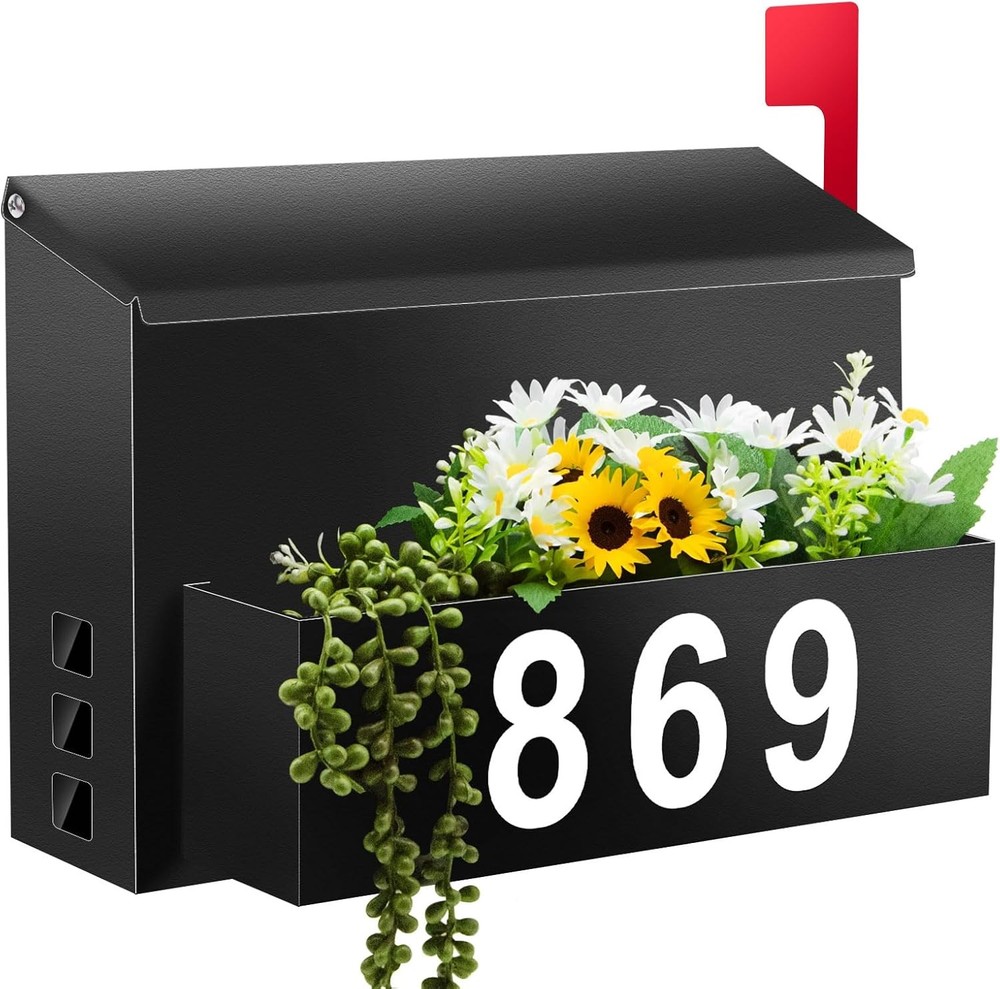 Wall-Mount Mailbox with Flag, Large Capacity Mailboxes for outside House with Pl