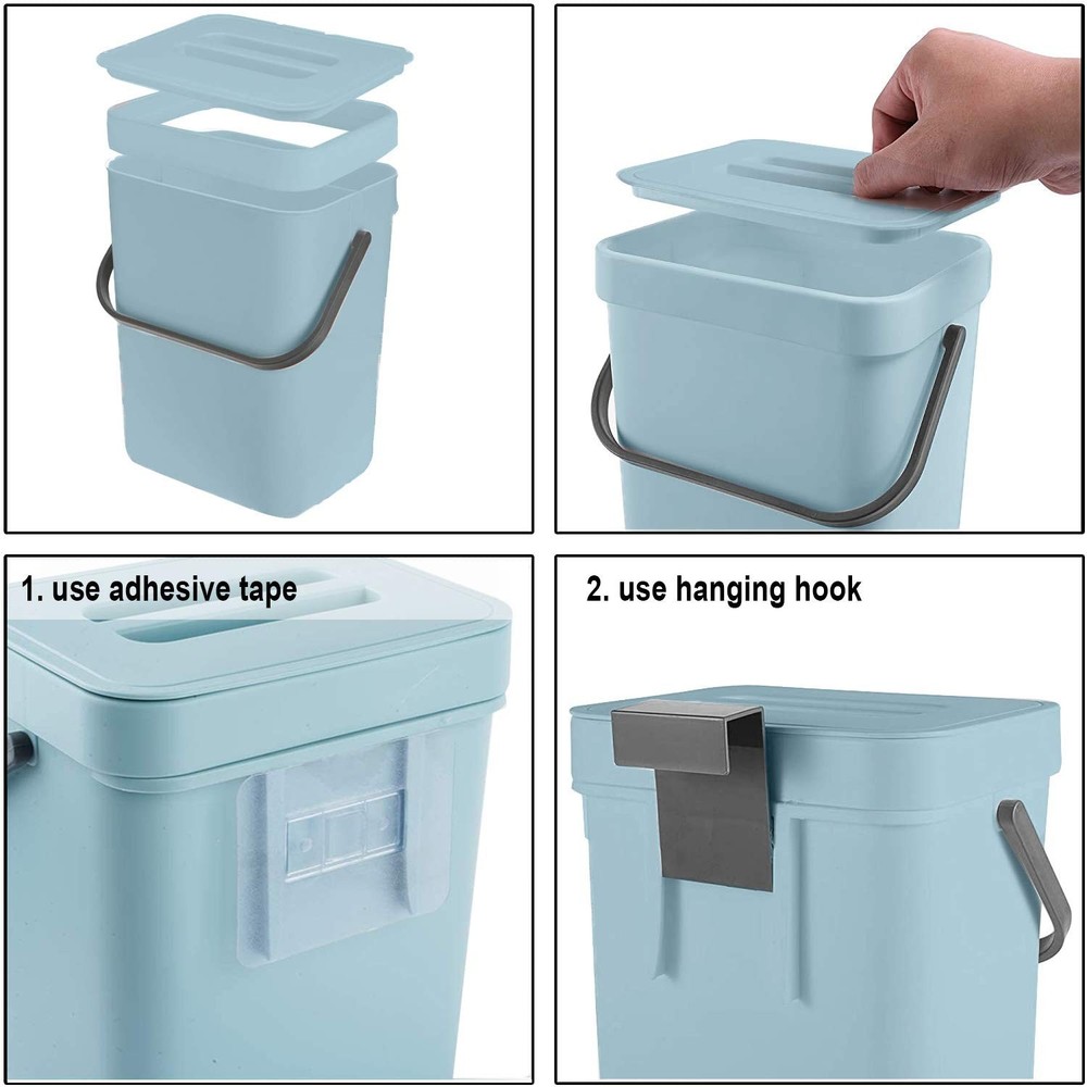 Hanging 3L Compost Bucket - Odorless & Compact Kitchen Waste Solution in Blue