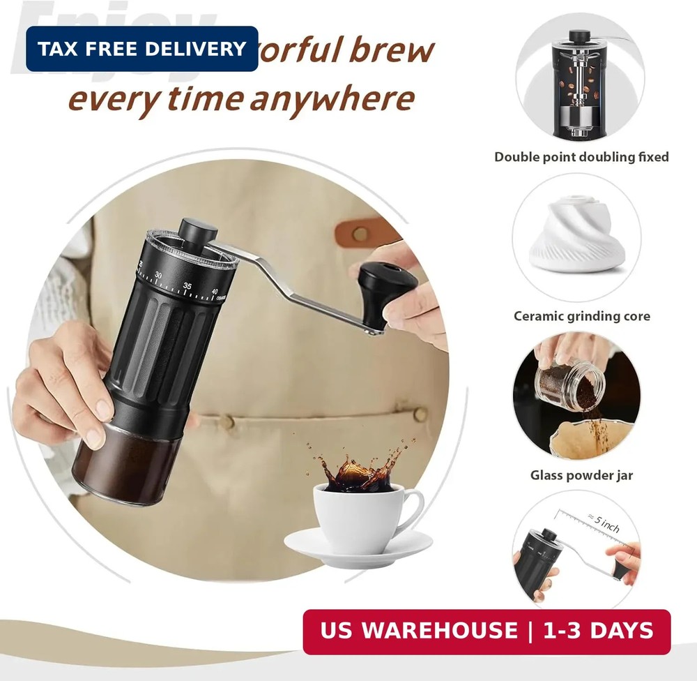 Portable Manual Coffee Grinder, 40 External Adjustable Settings, Conical Ceramic