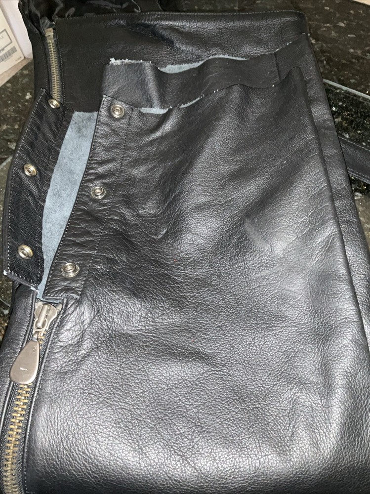 Harley Davidson Black Leather Chaps Size Large Excellent Condition