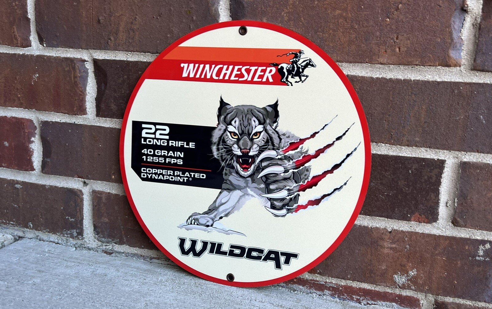 Winchester Ammunition Hunting Gun Vintage Style Round Metal Sign Wildcat Wolf