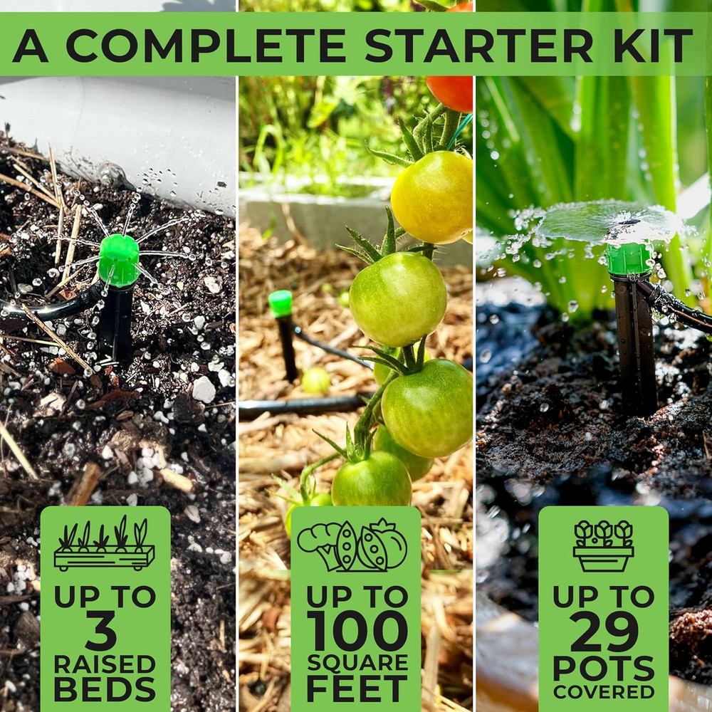 Drip Irrigation System with Hose Splitter 2Way Included - Adjustable Premium Gar