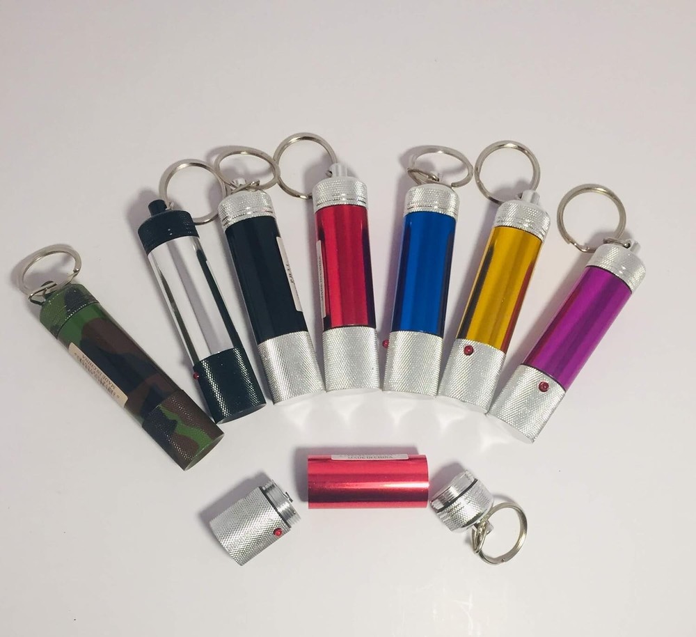 3 Pill Container Led Keychain Aluminum Water Proof,Random Color withOut Battery