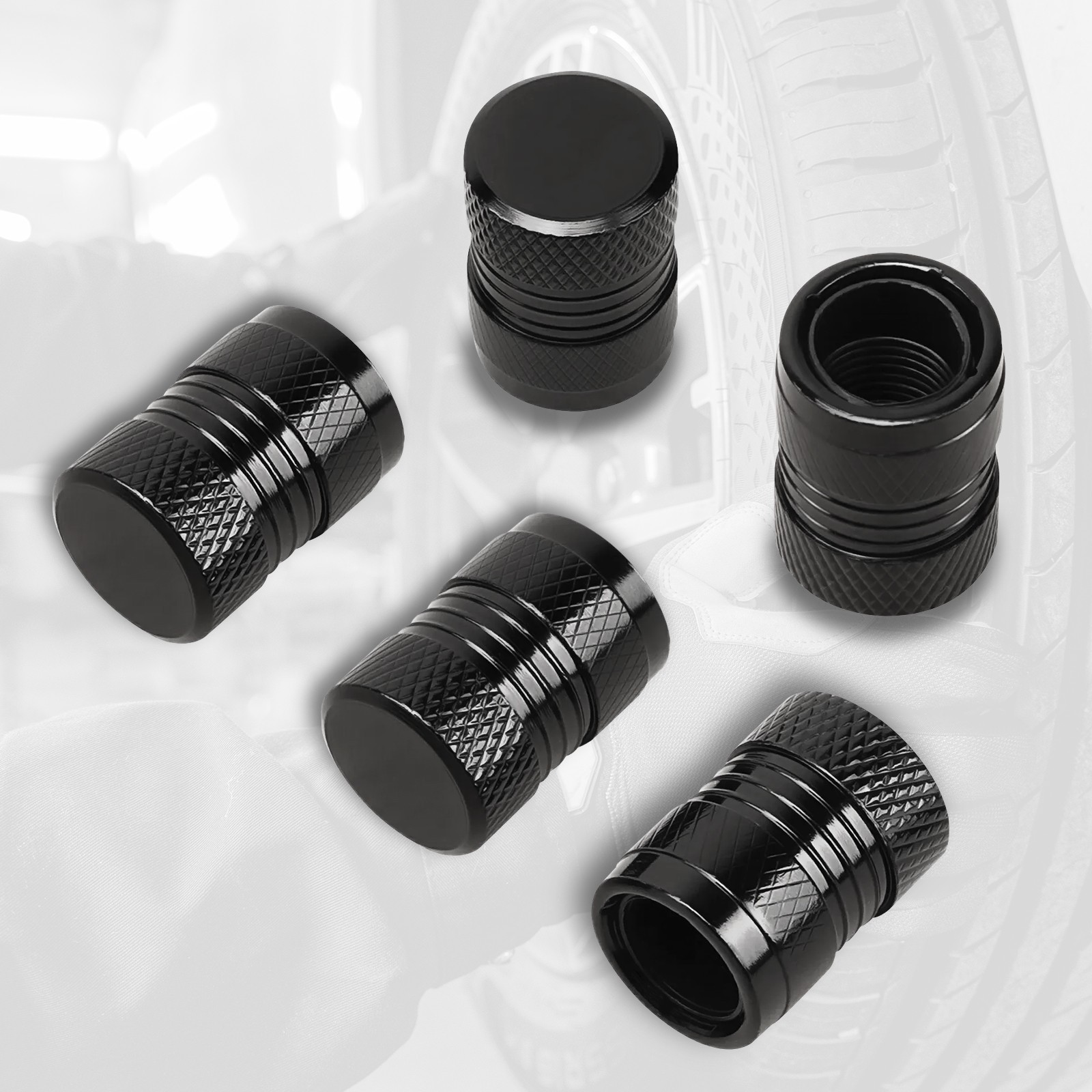 5PCS BLACK Aluminium Tire Valves Air Dust Cover Stem Caps for Wheel Car SUV Bike