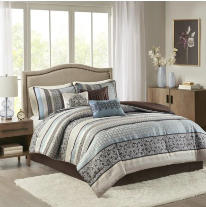 Dartmouth 7-Piece Blue Polyester Queen Comforter Set NWT