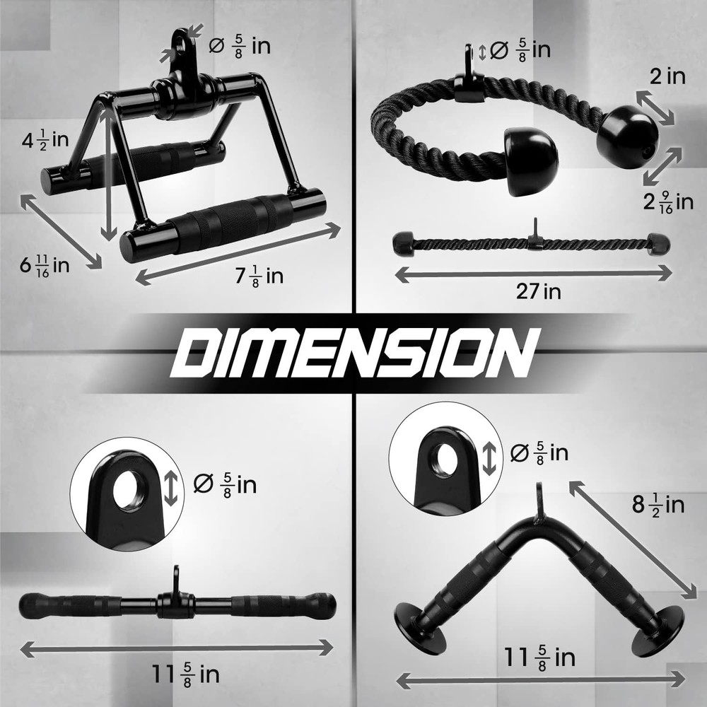 Cable Machine Attachment Row Handles Tricep Rope Straight Bar V Bar LAT Pulldown