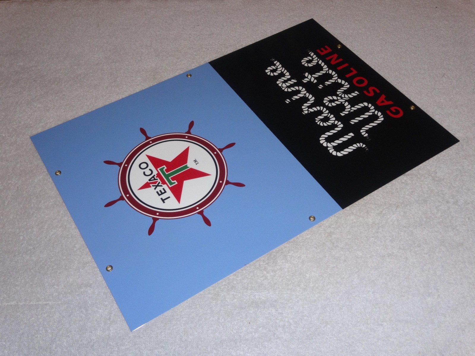 VINTAGE TEXACO MARINE WHITE GASOLINE 18" PORCELAIN METAL GAS OIL PUMP PLATE SIGN