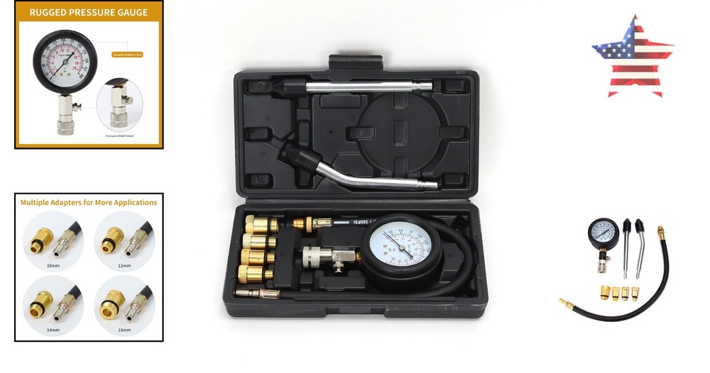 Compression Tester Kit - Professional Tool for Gasoline Engine Cylinder Pressure