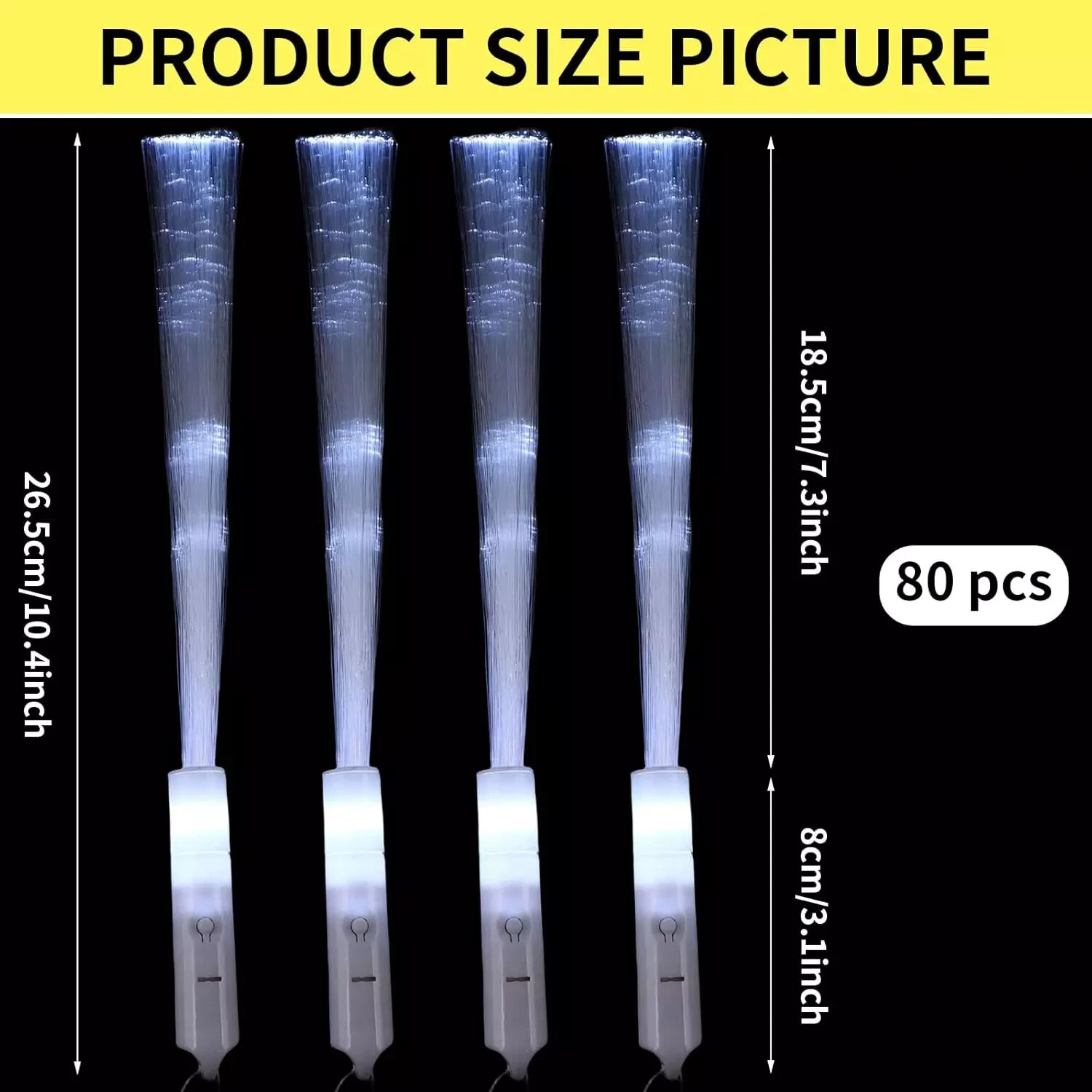 80pcs Fiber Optic White LED Wands, Glow Sticks for Parties, Weddings, Events