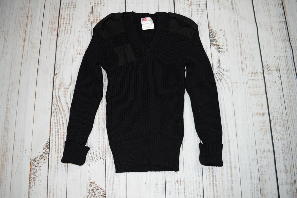 ROTHCO GI COMMANDO STYLE BLACK SWEATER PATCHED 100% WOOL PULLOVER OD SIZE 36 MEN