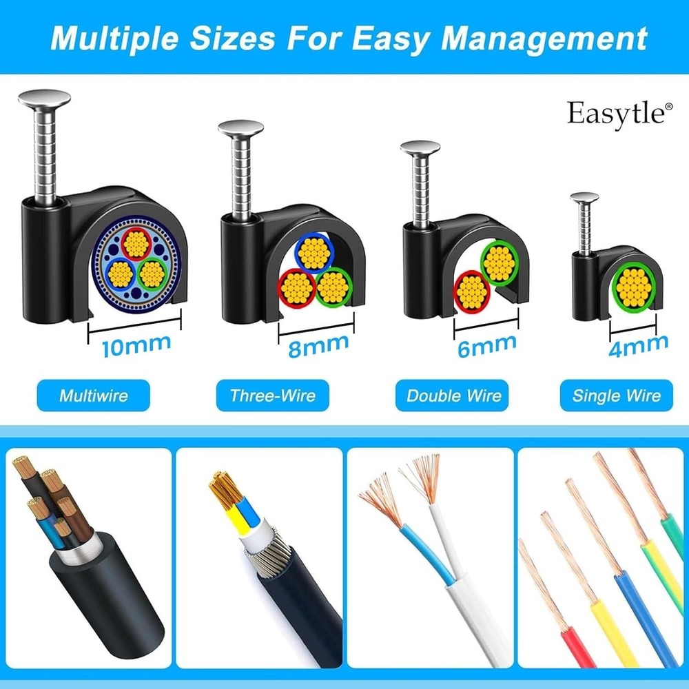 "Assorted Sizes Black Cable Tacks - Essential Tool for Easy Cable Management "