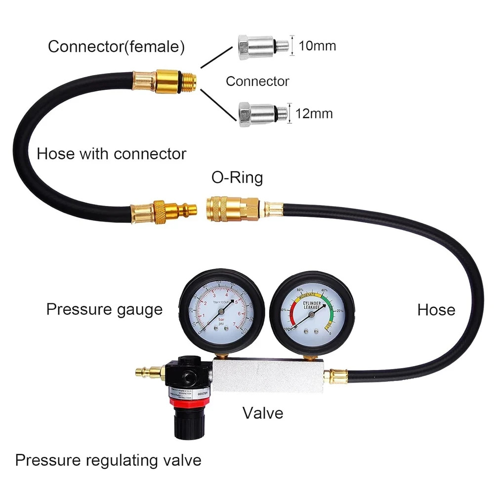 Cylinder Leak Down Tester, Petrol Engine Compression Leakage Detector Tool Kit