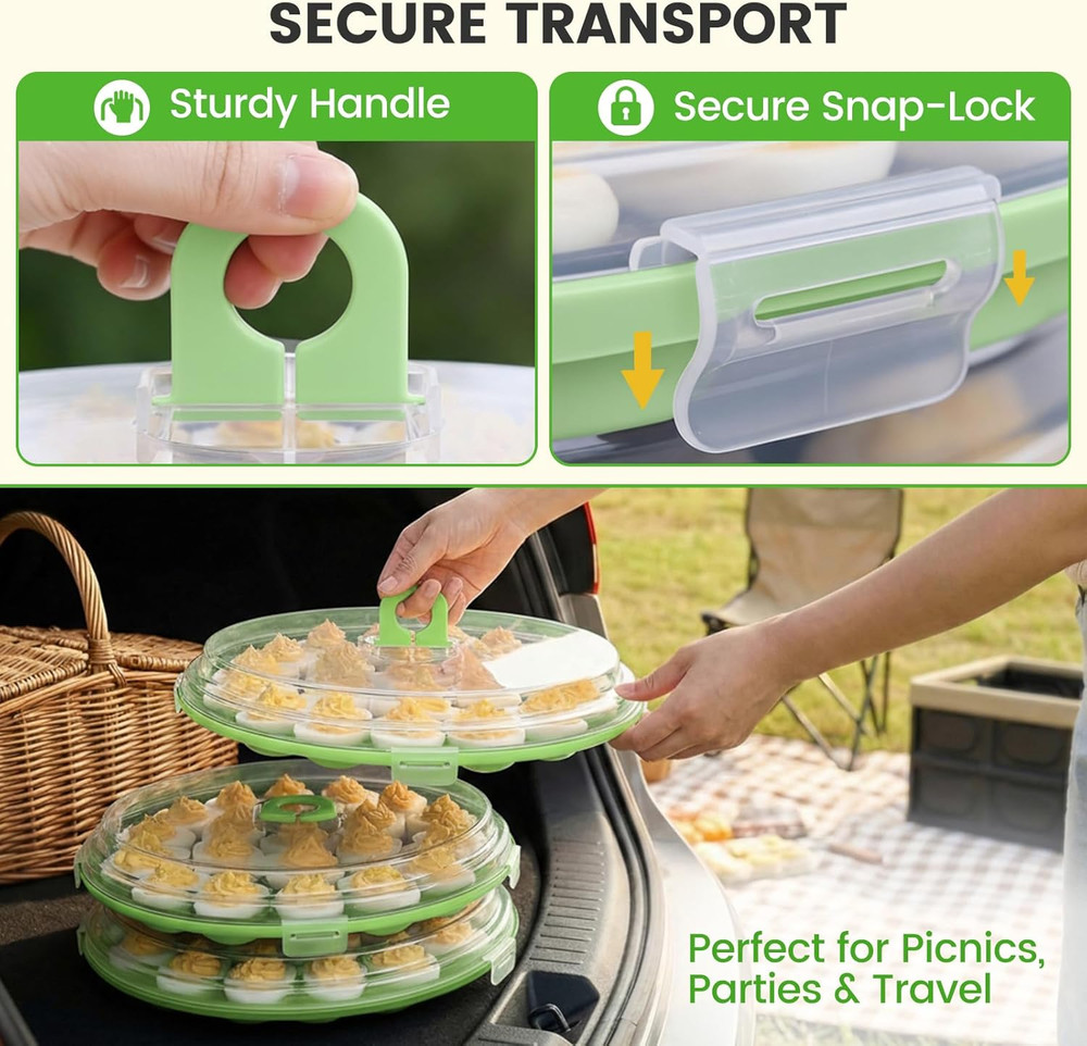 Deviled Egg Containers with Lid, 3PCS Deviled Egg Platter Carrier Holder Trays w